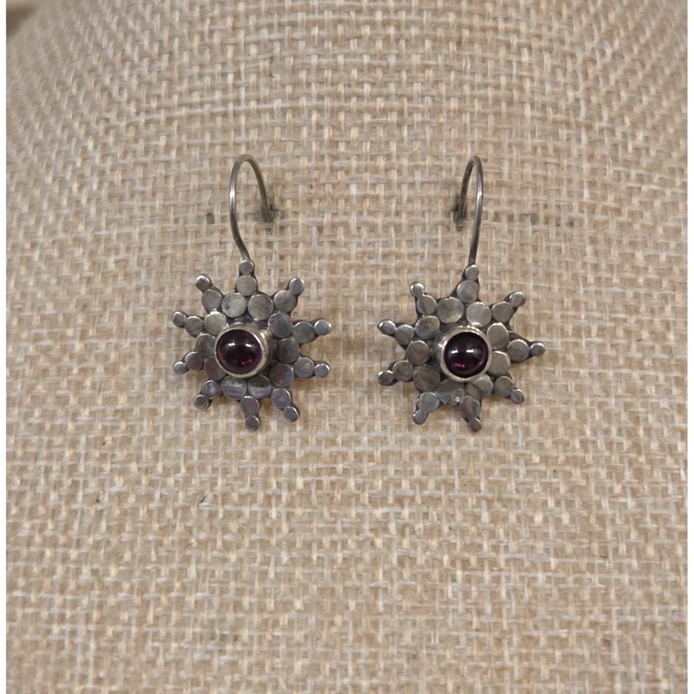 Bali Artisan Handcrafted 925 Sterling Silver Jewelry Garnet Dangle Earring